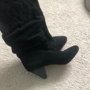Worn once or twice. Suede black boots- 3ish inch heel